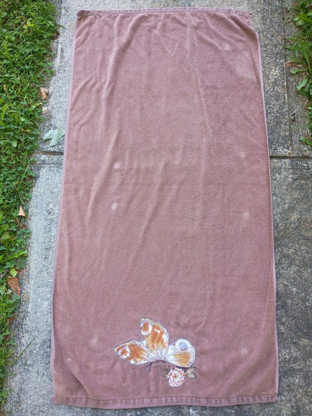 Vtg Martex Brown 1970s Butterfly Bath Towel 49" X 26"